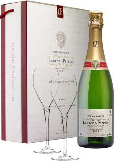 Шампанское Brut Laurent-Perrier, gift box with 2 glasses