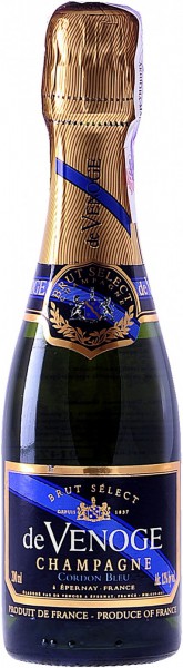 Шампанское Champagne de Venoge, "Cordon Bleu" Brut Select, Champagne AOC, 0.2 л