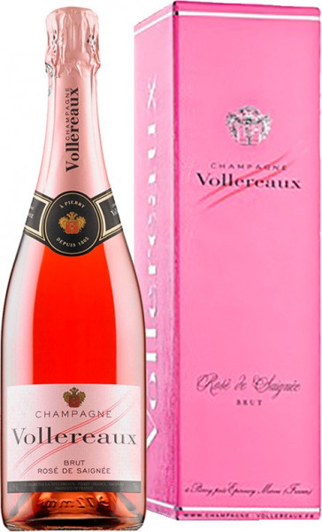 Шампанское Vollereaux, Brut Rose de Saignee, Champagne AOC, gift box