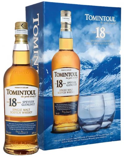 Набор "Tomintoul" 18 Year Old, gift box with 2 glasses