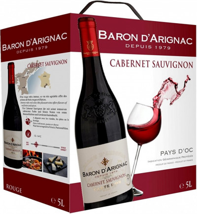 Вино "Baron d'Arignac" Cabernet Sauvignon, bag-in-box, 5 л