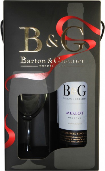 Вино Barton & Guestier, "Reserve" Merlot, Pays d'Oc IGP, gift box with glass