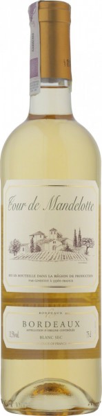 Вино "Tour de Mandelotte" Bordeaux AOC Blanc Sec, 0.375 л