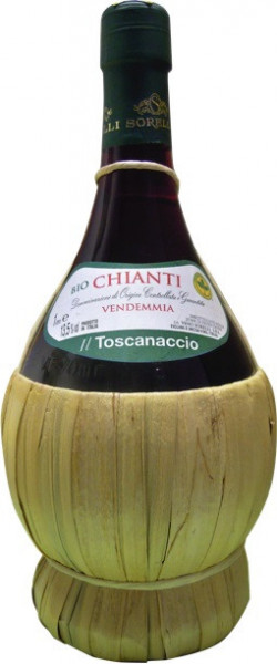 Вино Vino Sorelli, Chianti DOCG Toscanaccio BIO, 2017, in Fiasco, 1 л