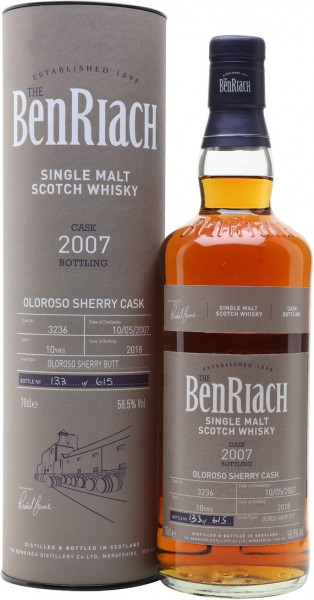 Виски Benriach, "Cask Bottling" Oloroso Sherry Cask 10 Years (cask #3236), 2007, in tube, 0.7 л