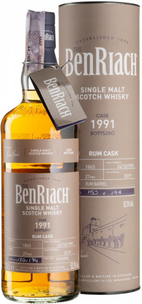 Виски Benriach, "Cask Bottling" Rum Cask 27 Years (cask #1865), 1991, in tube, 0.7 л