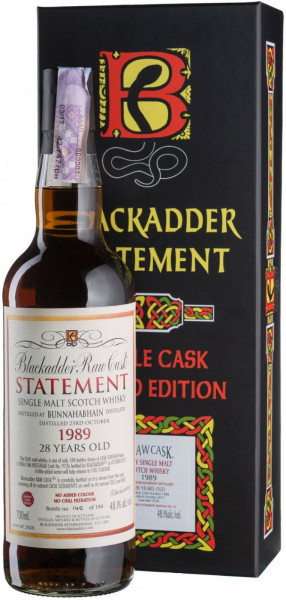 Виски Blackadder, "Raw Cask Statement" Bunnahabhain 28 Years Old, 1989, gift box, 0.7 л