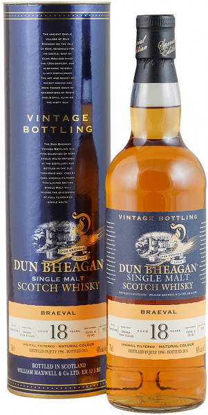 Виски "Dun Bheagan" Braeval 18 Years Old (46%), 1996, in tube, 0.7 л