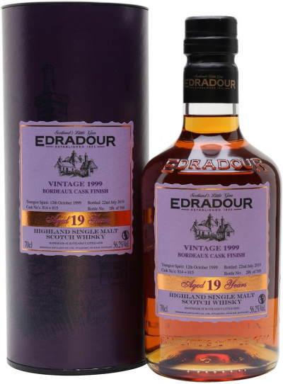Виски "Edradour" 19 Years Old, Bordeaux Cask Finish, 1999, in tube, 0.7 л