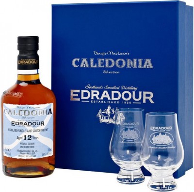 Виски Edradour, Caledonia 12 years old, gift box with 2 glasses, 0.7 л