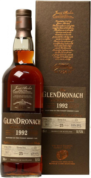 Виски Glendronach, "Single Cask" Sherry Butt (58.5%), 25 Years Old, 1992, gift box, 0.7 л