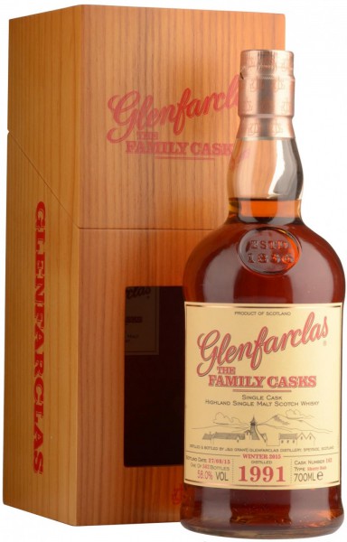 Виски Glenfarclas 1991 "Family Casks" (58%), wooden box, 0.7 л