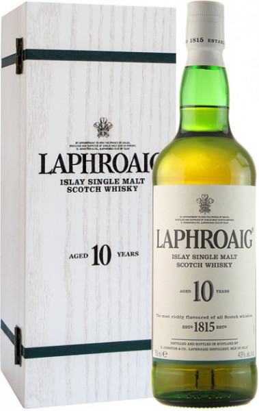 Виски "Laphroaig" Malt 10 years old, wooden box, 0.7 л