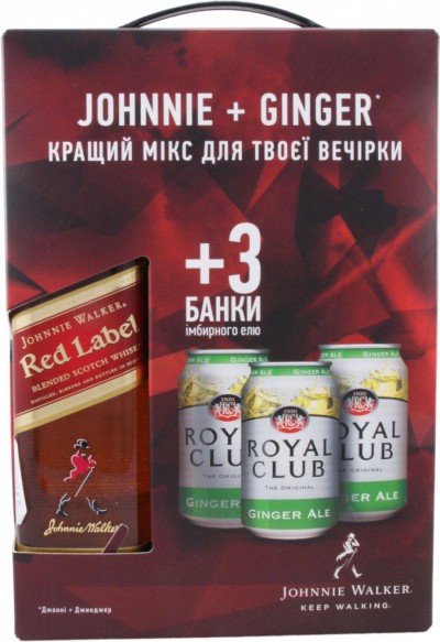 Виски "Red Label", gift box with 3 cans of ginger ale, 0.5 л