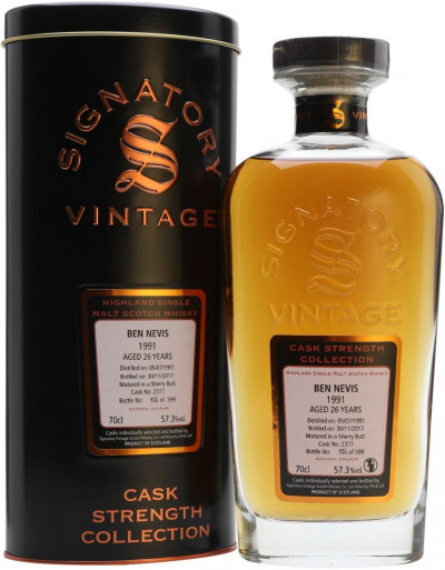 Виски Signatory Vintage, "Cask Strength Collection" Ben Nevis 26 Years, 1991, metal tube, 0.7 л