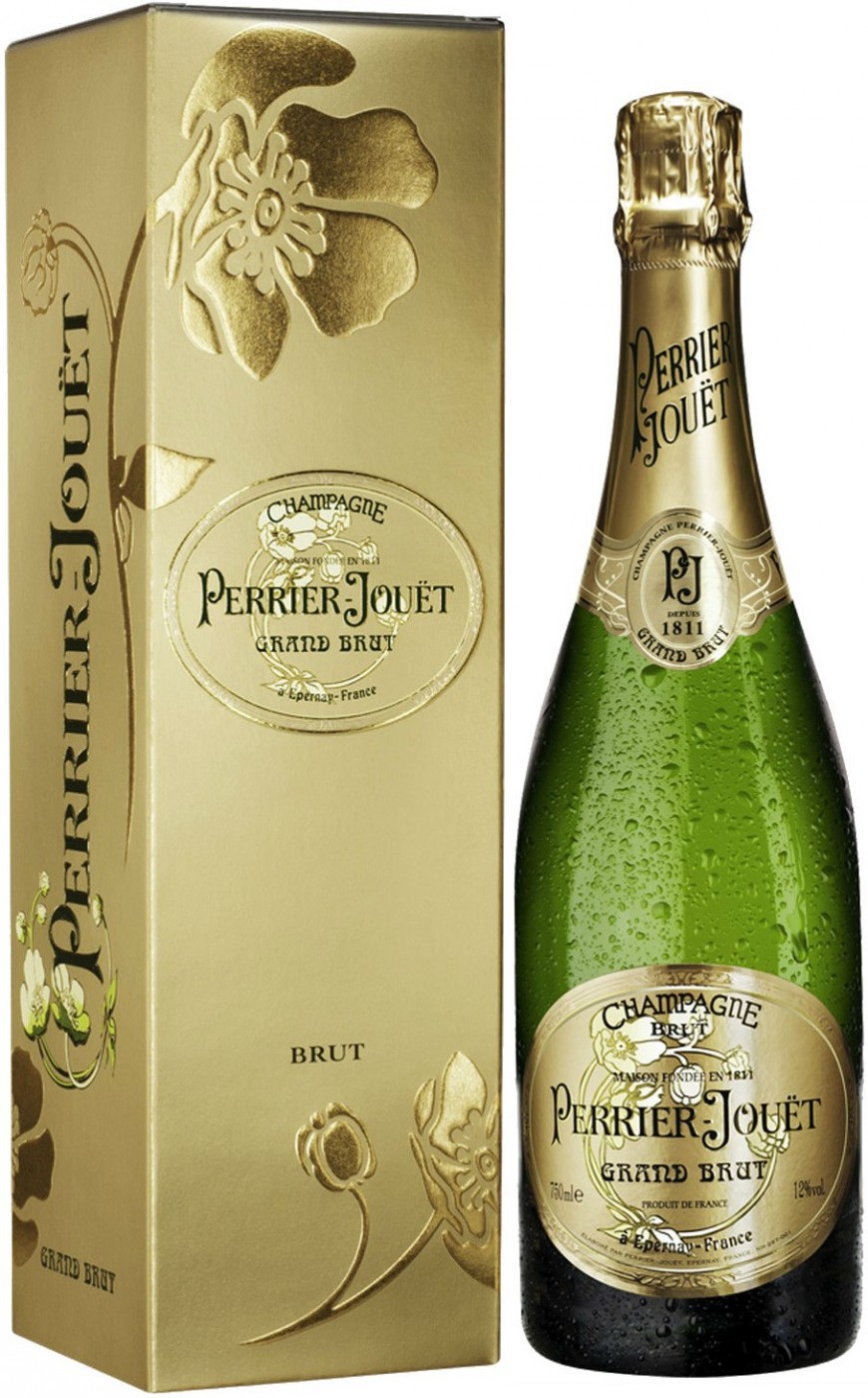 Игристые вина в подарочной упаковке. Шампанское Perrier-jouet Grand Brut. Перрье Жуэ. Перье Жуэ брют.